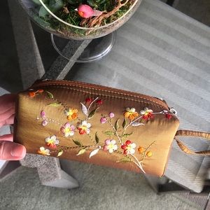 Embroidered Satin Cosmetic Bag